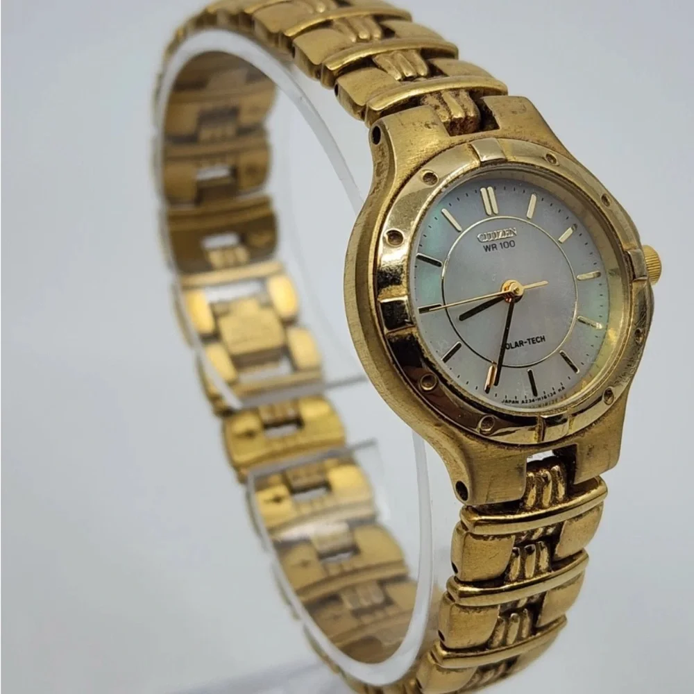 78 Citizen Gold Eco-Drive Solar-Tech Gold-toned Mother of Pearl Face Timepiece